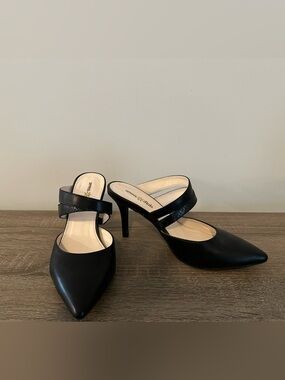 Seven Dials Black Pointed Slip-On Mule Heels